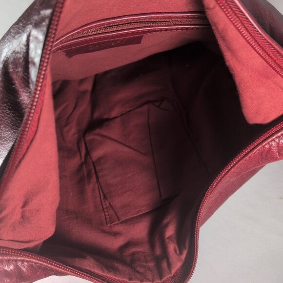 Danier Red Leather Purse Shoulder Crossbody Bag Cargo Pocket Silver Y2K Hobo Zip - Picture 3 of 16